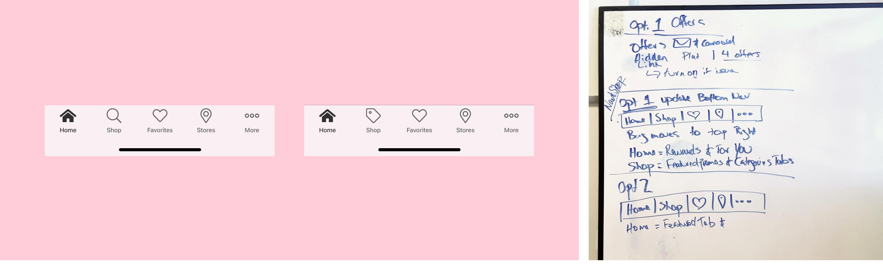 Different designs of tab navigation for Ulta Beauty app